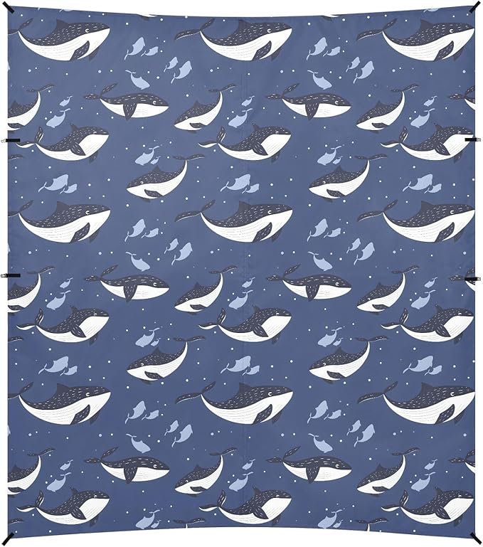 Camping Sun Shelters Dark Blue Whales Pattern Beach Canopy 126 * 110.2in