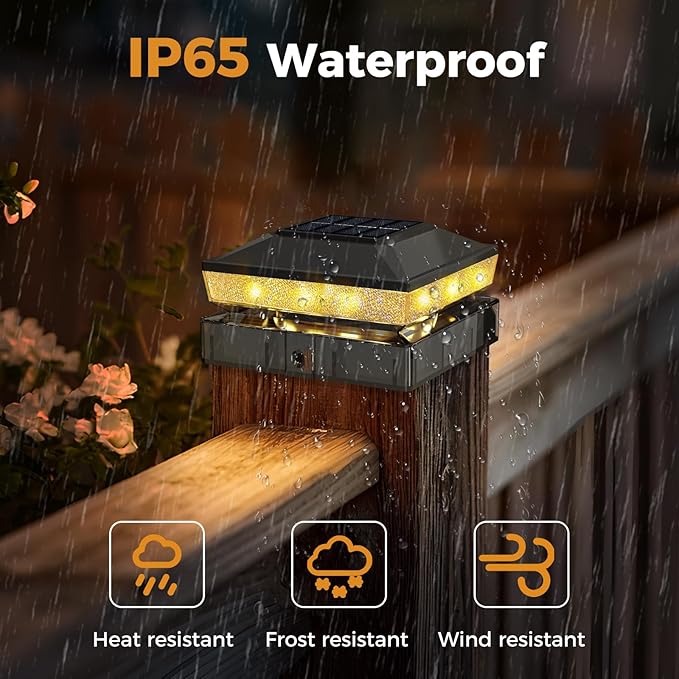 8 Pack Fence Post Solar Lights Fits 4x4 &amp 3.5x3.5 Wood Vinyl Posts 2 Modes(WarmCool White)| Dusk to Dawn Waterproof LED Outdoor Post Cap Lights for Deck Railing Porch Black