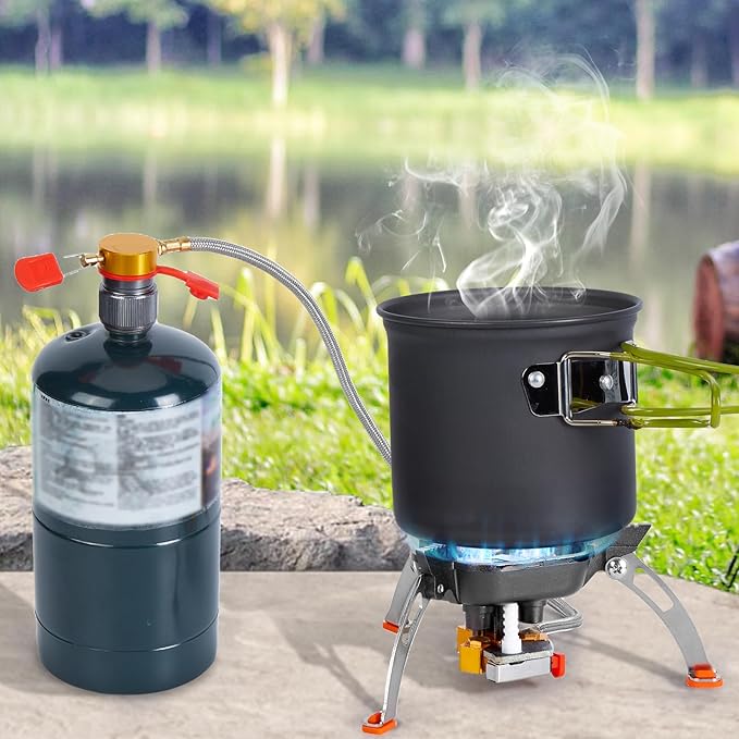 WADEO 7200W Windproof Camping Stove Camping Gas Stove with Piezo Ignition Two Fuel Canister Adapter Carry Case Portable Stove Backpacking Stove for Outdoor Backpacking Hiking and Picnic