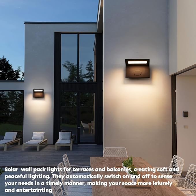 Solar Sconce Lights Outdoor Waterproof Modern Solar Wall Lights Outdoor Luxury Aluminum Model Wireless Porch Patio Wall Light Fixture Automatic Light On Off Black