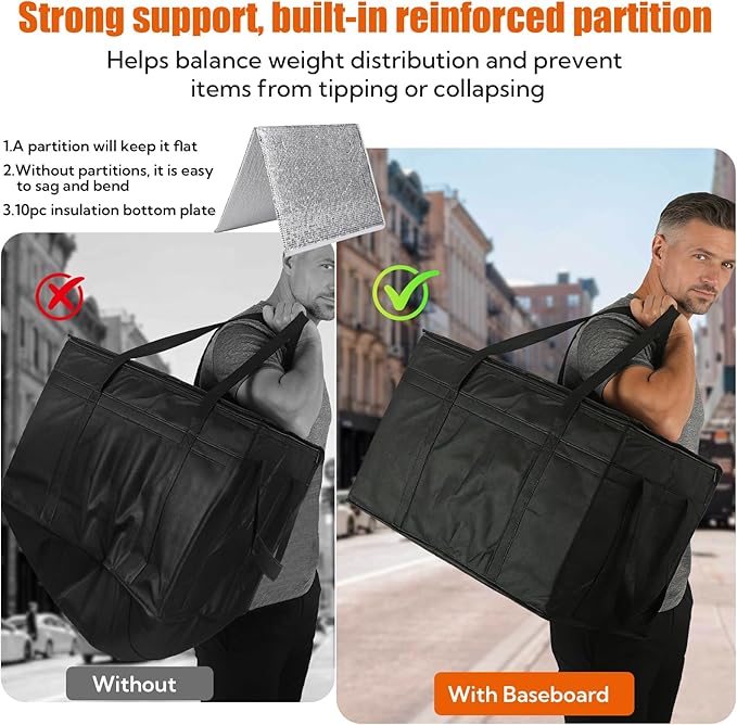 10 Pack Insulated Food Delivery Bags Bulk Insulated Bag XXXL Pizza Delivery Bags Foldable With Hard Bottom Insulated Cooler Bag for Grocery Catering Travel Hot/Cold Food Transport