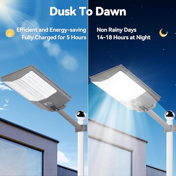 8500W Solar Street Lights Outdoor 550000LM 7000K Solar Parking Lot Lights Dusk to Dawn 35000mAh IP67 Waterproof Pole Security Flood Lamps with Motion Sensor and Remote for Yard Garage Driveway