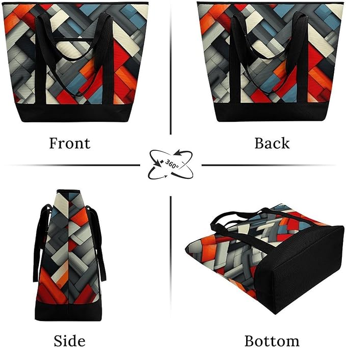 Insulated Shopping BagLarge Reusable Cooler Bags Diagonal Geometric Printed Foldable Shopping BagTravel Waterproof Shoulder Bag
