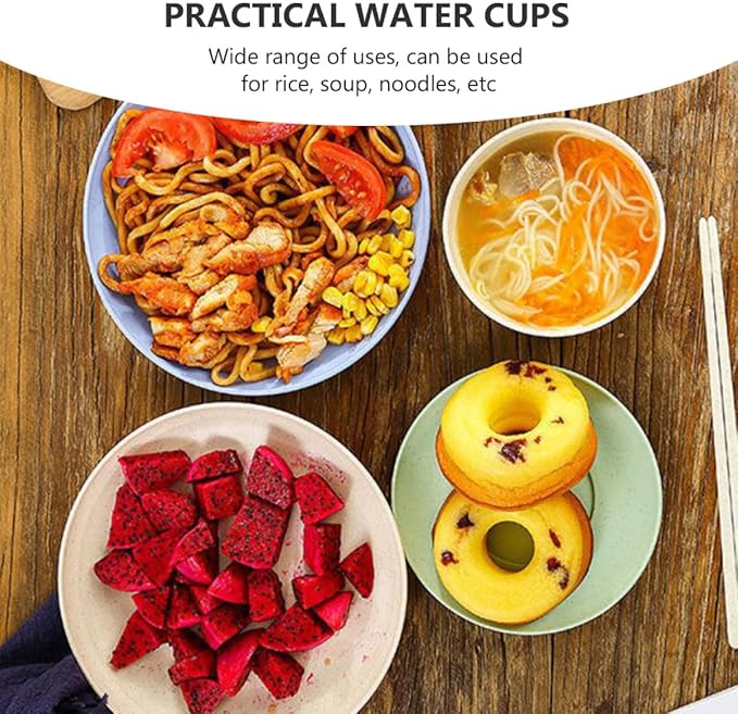SMASOLO 28pcs Portable Wheat Straw Tableware Set Bowls Cups Plates Reusable Forks and Spoons Lightweight Healthy Dining for Camping and Travel