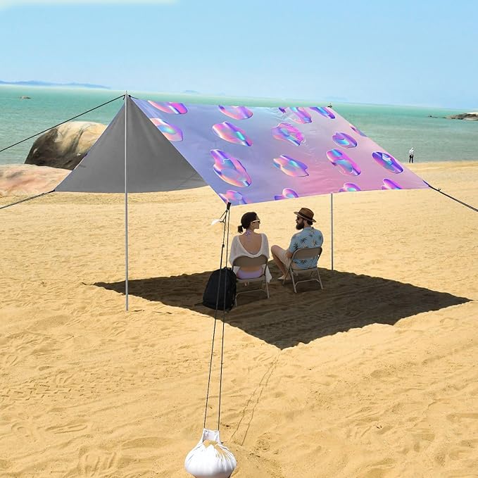 ALAZA Leopard Print Cheetah Holographic Style Beach Tent Sun Shelter UPF50+ Protection Beach Shade Canopy w/ 4 Sandbags for Outdoor Camping Fishing Backyard Fun Picnic 10x9 ft