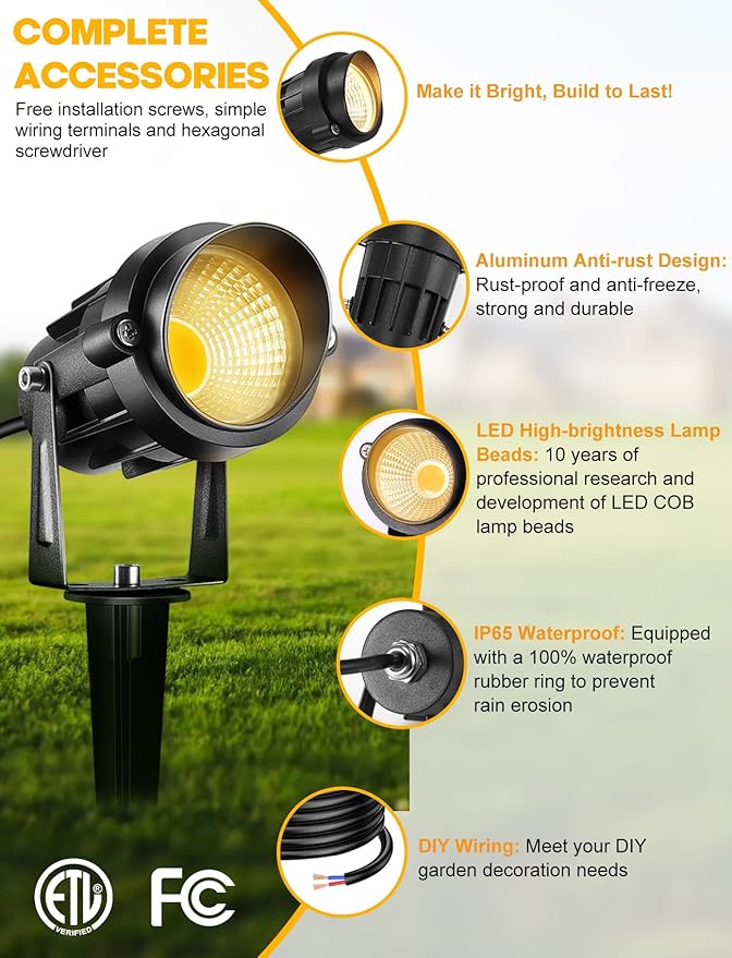 12W Low Voltage LED Landscape Lights - 12V Super Warm White Spotlight Landscape Lighting IP65 Waterproof Christmas Decorative Lights Outdoor Indoor for Tree Garden Yard Pathway 4 Pack with Connector