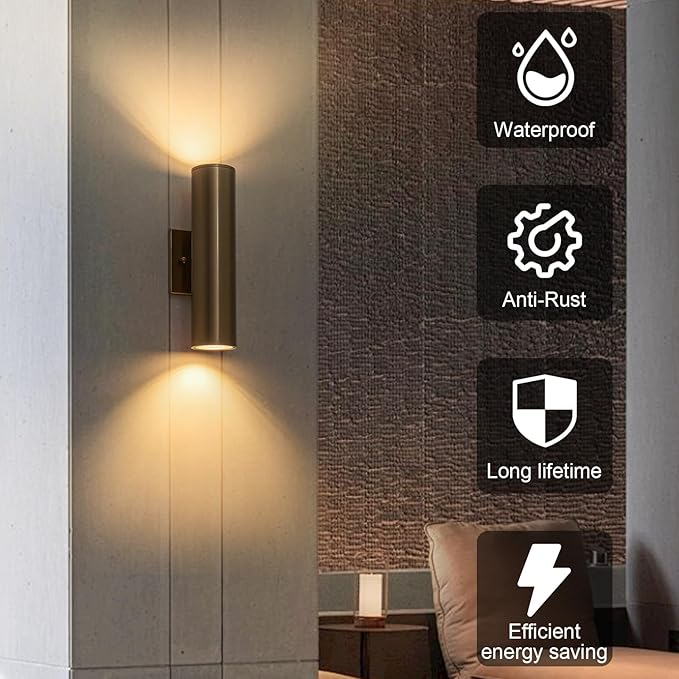 Modern Outdoor Wall Light 11.8 Integrated LED Cylinder Up and Down Outdoor Lights 2-Light Exterior Lighting Fixtures for House Patio Front Porch Garage