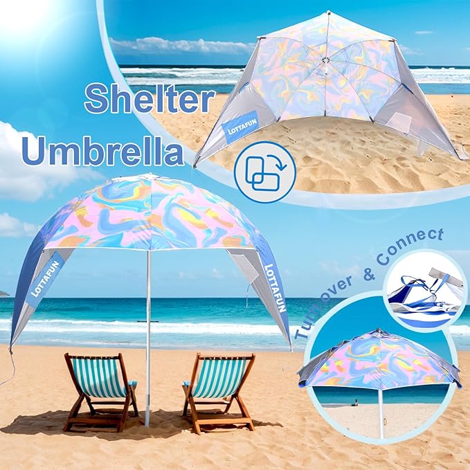 Beach Shelter Umbrella Premiere UPF 50+ Umbrella Shelter for Sun and Rain Protection for Adult (10-FootBlue Stripe)