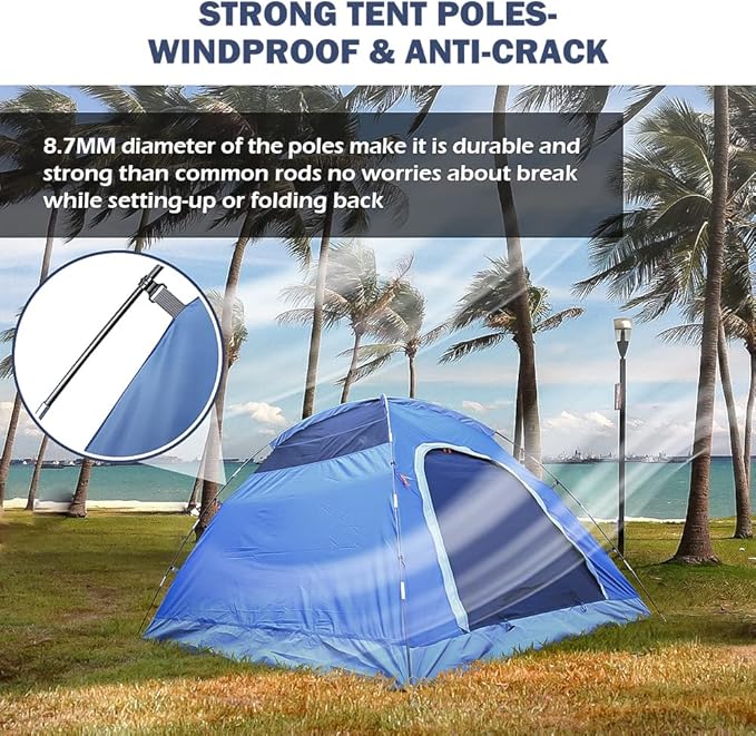3 Person Tents for Camping HIKERBRO Small Dome Tent with 2 Upgraded Doors &amp Half Mesh Ceiling Waterproof 4 Person Camping Tent with Removable Rainfly 2/3/4 Person Easy Up Tents for Hiking Trave