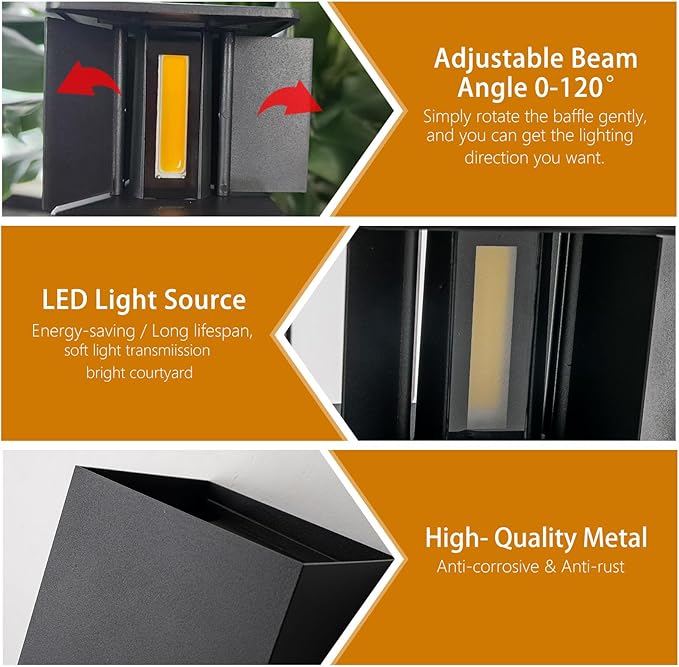 Nigaut Outdoor Wall Light 4 Pack 15W 3000k Black Up and Down Lights Outdoor Sconce Lights for Patio Porch with Adjustable 0-120° Beam Angle LED Exterior/Interior Lighting Fixtures