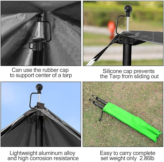 SANLIKE Black Aluminum 8.2' Telescopic Tent Poles Set of 4 for Tarp Camping Hiking
