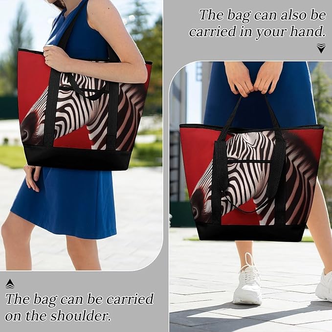 Insulated Shopping BagLarge Reusable Cooler Bags Zebra Red Printed Foldable Shopping BagTravel Waterproof Shoulder Bag