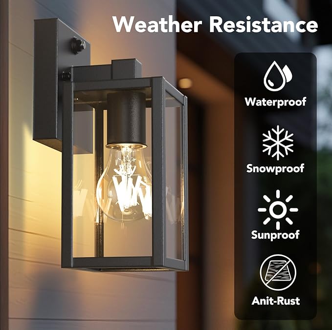 PARTPHONER Dusk to Dawn Outdoor Light Fixtures 2-Pack Sensor Porch Lights Waterproof Exterior Wall Sconce Lighting Lamp Waterproof Wall Lantern for House Doorway Garage (Black)