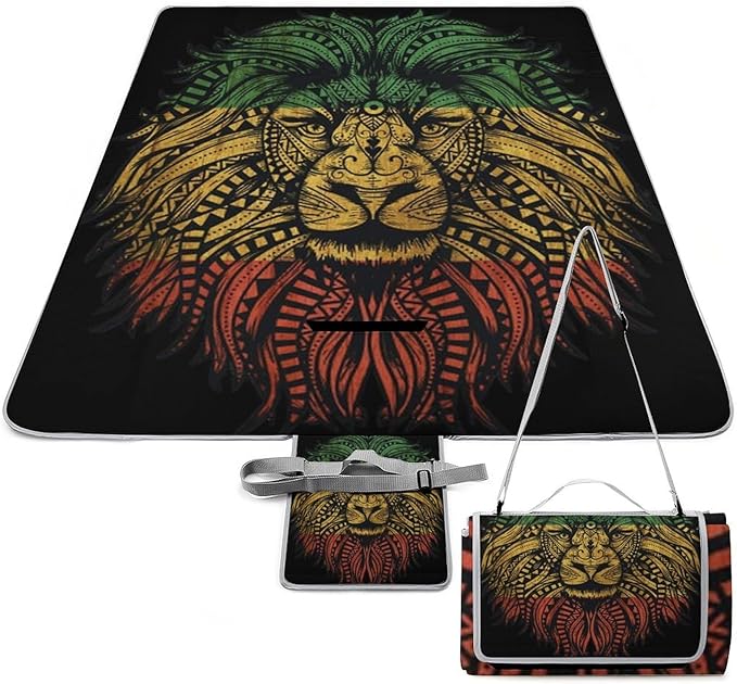 Lion of Judah Rasta Reggae Art Waterproof Outdoor Picnic Blanket Sandproof Beach Mat for Camping Hiking Grass Travelling