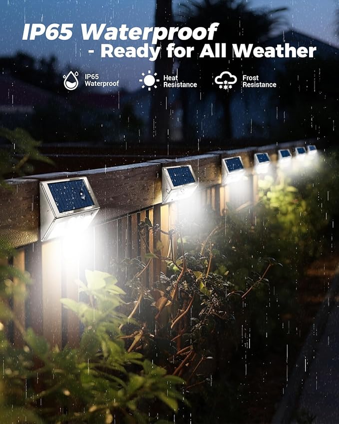 Vighrep 12-Pack Solar Motion Lights - Outdoor Brushed Nickel Bright Cold White Waterproof LED Fence Lights Wireless for Wall Yard Steps Stairs Garden