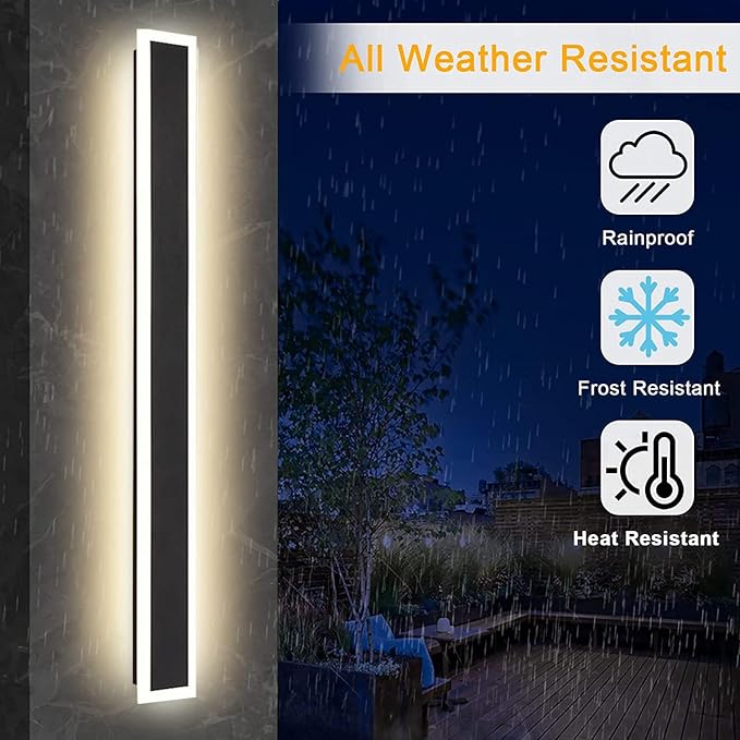 2Pack-39INCH Long Outdoor LED Wall Lights30W Waterproof IP65 Warm White 120V LED Wall Mount Light Fixture Acrylic Black Exterior Wall Lights for House Courtyard Balcony Porch