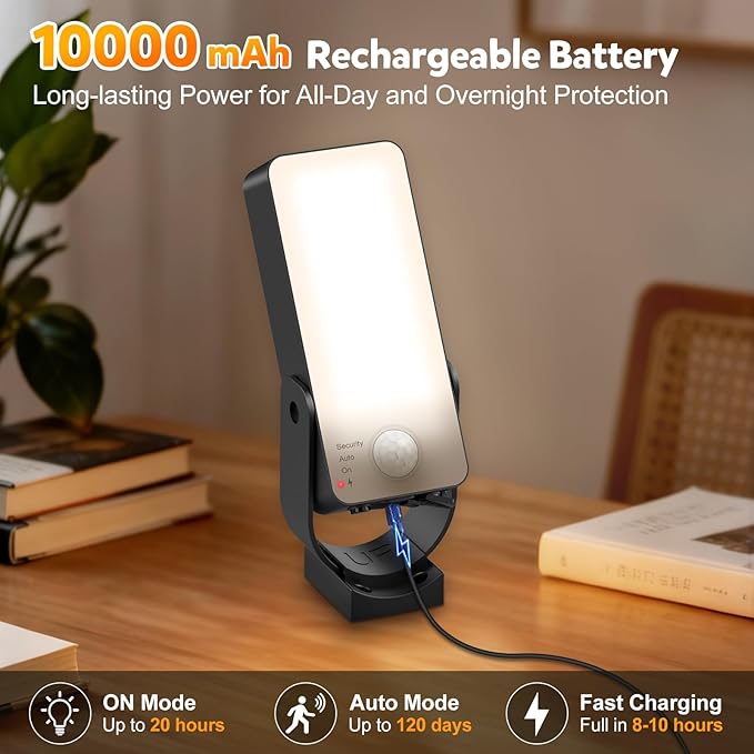 Rechargeable Motion Sensor Light Outdoor 10000mAh Battery Operated Outdoor Light with Remote 3 Modes 3000-6000K Dimmable Timer Waterproof Battery Outdoor Security Light for GarageFencesPatioGarden