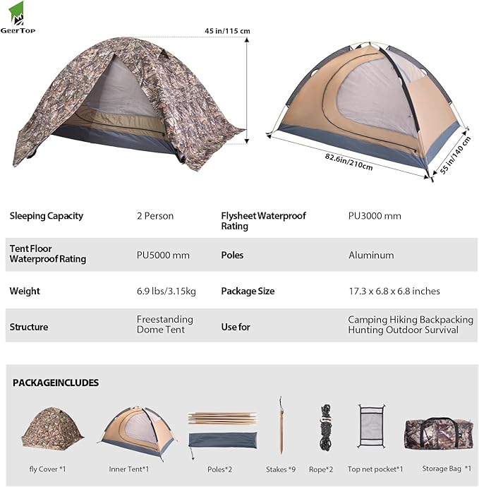 GEERTOP Ultralight 2 Person Backpacking Tent 4 Season Waterproof Camping Tent Double Layer Cold Weather Easy Set Up Tents for Family Camp Hiking Hunting Outdoor Mountaineering Travel