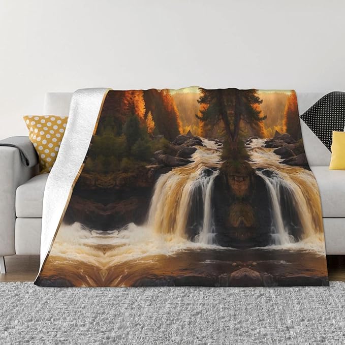 Majestic waterfal 60x50 Printed Soft Fleece Blanket for Sofa Bed and Camping - Cozy Blanket for Travel Picnics Nighttime Use