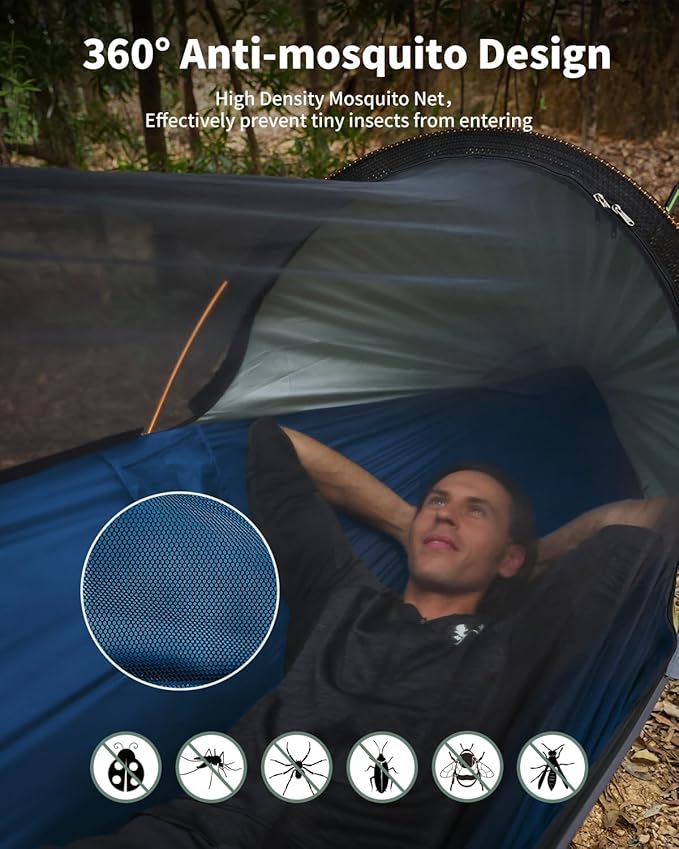 Camping Hammock Tent with Mosquito Net and Removable Sunshade 4 in 1 Function Lightweight Hanging Hammocks Tree Straps Swing Bivvy Ground Tent for Outside Hiking and Travel