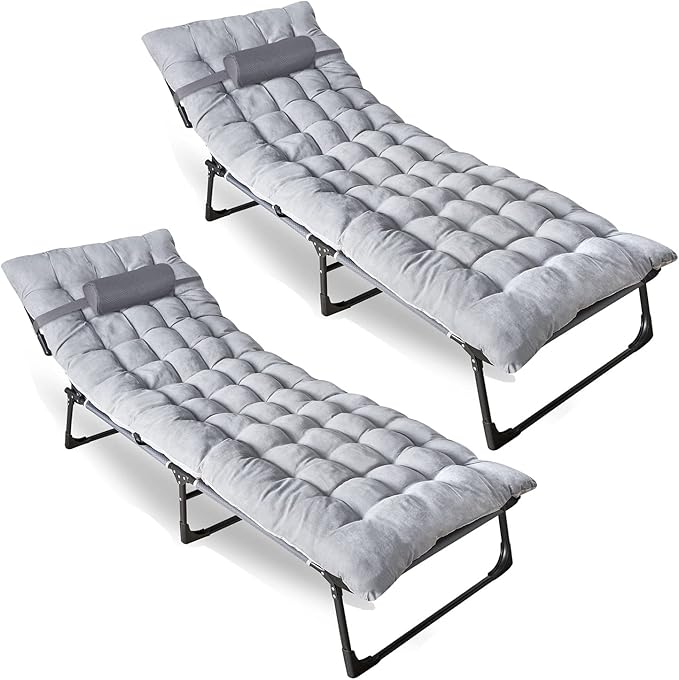 ZONETECH Folding Cot &amp Pad Mattress 4 Position Adjustable 2-Pack PortablePremium Quality for Adult and Kids-Perfect for Camping TravelPatioBeachIndoor &amp Outdoor Activity with Carry Bag