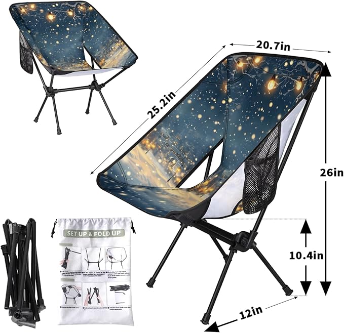 Honeybaby Folding Camping Chair Winter Countryside Camping Chairs Lightweight Portable Chair Outdoor Foldable Chairs for Camping Travel Picnic Beach Hiking