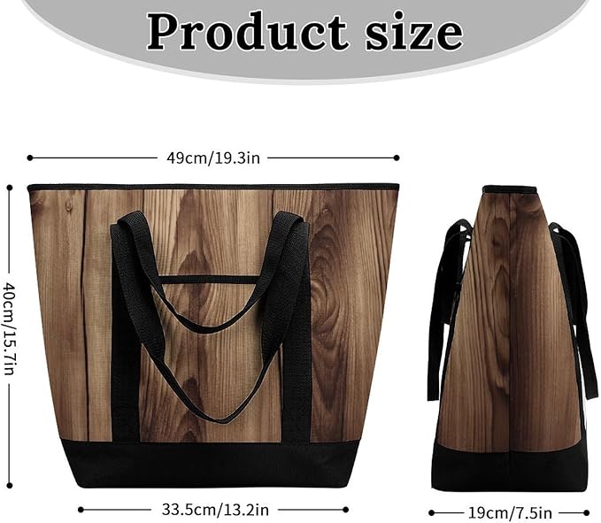 Insulated Shopping BagLarge Reusable Cooler Bags Wood Grain Printed Foldable Shopping BagTravel Waterproof Shoulder Bag