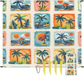 Waterproof Sandproof Beach Blanket 59''×68'' Scenery Mountains Stamps Polyester Outdoor Picnic Blanket with 4 Stakes &amp Storage Bag for BeachCampingVacation White