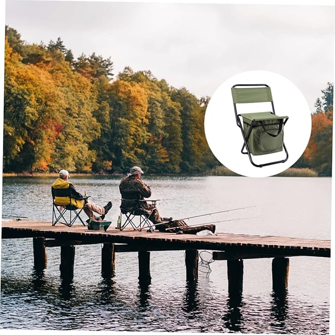 Folding Fishing Chair with Backrest Portable Outdoor Camping Seat and Insulated Cooler Bag Lightweight and Durable for Fishing Beach Picnic and Travel