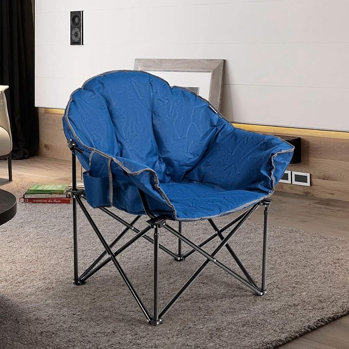 Giantex Portable Camping Chair Outdoor Folding Moon Saucer Chair for Lawn with Soft Padded Seat Cup Holder and Carry Bag