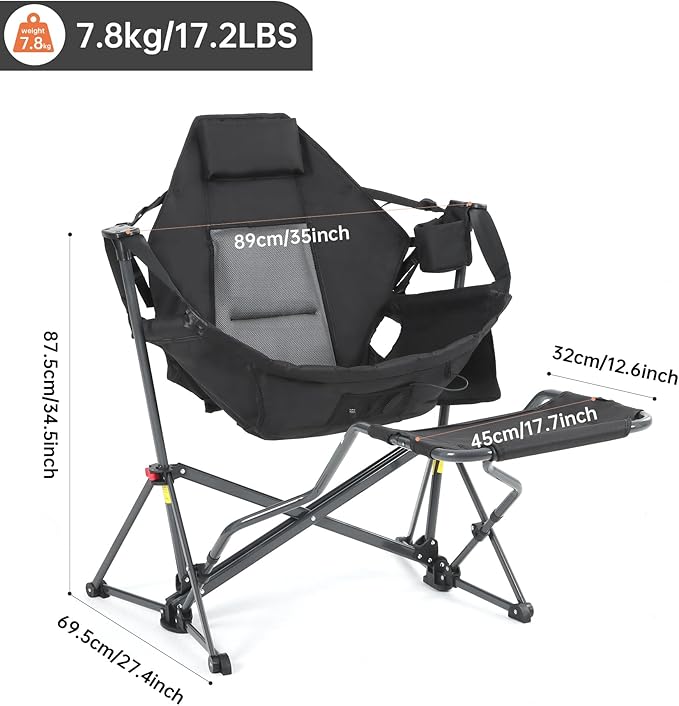 CDEN Heated Hammock Chair with Footrest Heated Camping Chair with Battery Swinging Chair Heavy Duty with Stand Cup Holder Side Bag Power Bank Included for Patio Camping Backyard (2 Pack)