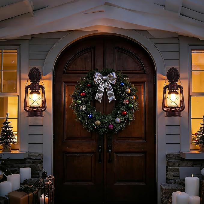 Rustic Wall Sconce Lantern Light Vintage Wall Light Fixture with E26 Basewith Glass Shade Waterproof Wall Mounted Lighting Fixture with Frosted Shade for Porch Garage Room W7 x H15