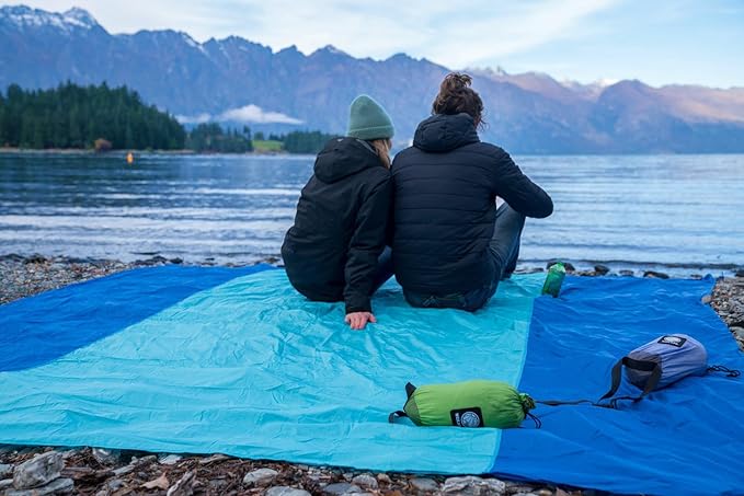 WEKAPO Beach Blanket Sandproof Waterproof Extra Large Beach Mat Oversized &amp Compact Sand Free Quick Drying Beach Essentials for Vacation Cruise Picnic &amp Camping with Stakes