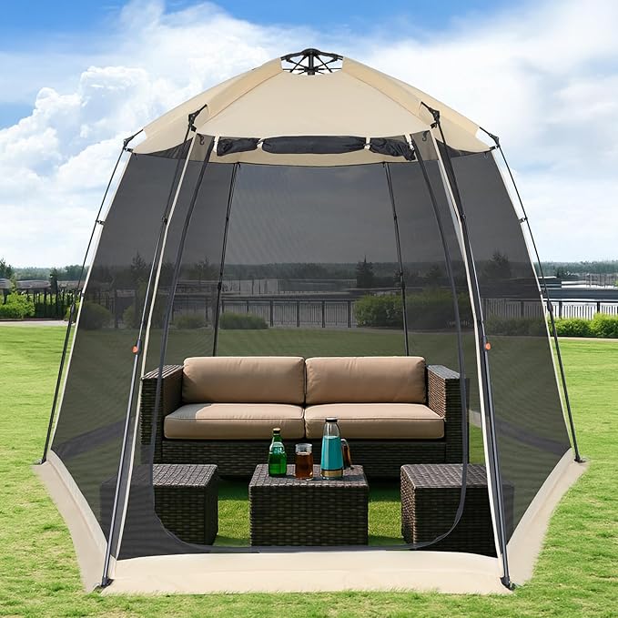 Alvantor Pop-Up Pod Screen House Room Camping Tent Outdoor Canopy Pop Up Sun Shade Hexagon Shelter Mesh Walls Not Waterproof 10'x10' Patent