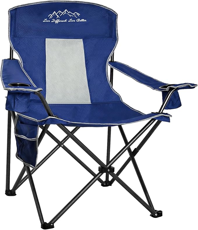 Camping Chairs for Adults Heavy Duty 400lbs Capacity Folding Chair with Large Anti-Sink Feet &amp Cup Holder Extra Wide Portable Outdoor Chair for Camping Beach Lawn Fishing Blue