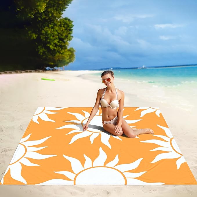 Beach Blanket Waterproof Sandproof Beach Blanket with 4 Stakes &amp Pockets 78''×86'' Lightweight Outdoor Picnic Blanket for Travel Camping Hiking