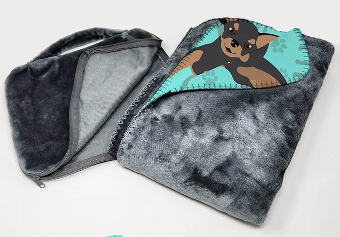 Caroline's Treasures MLM1067TBLT Black and Tan Chihuahua Soft Travel Blanket with Bag Airplane Blanket Indoor Outdoor Camping Blanket for Traveling Picnics Beach Trips Concerts