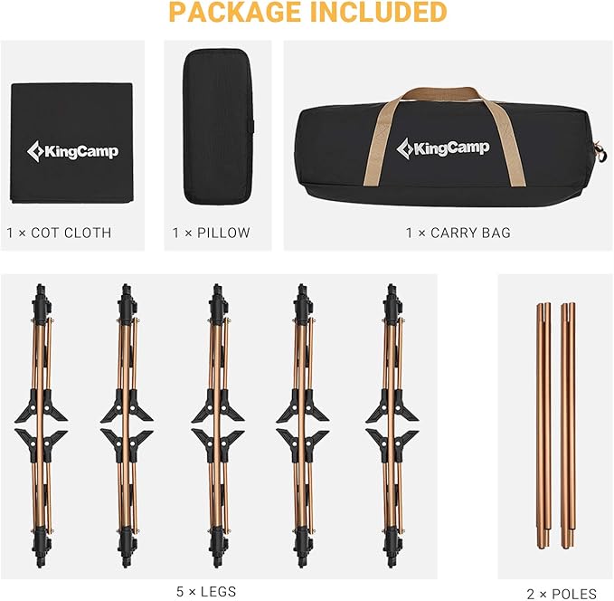 KingCamp Portable Camping Cot &amp Single-Size Sleeping Pad Inflatable Drop‑Stitch Mat
