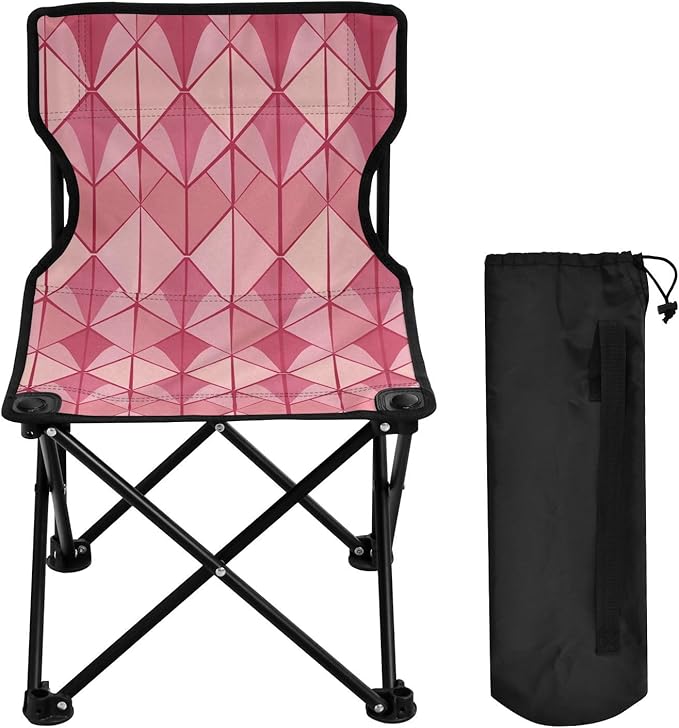 Geometric Peach Foldable Camp Chairs for Adults Heavy Duty Lightweight Packable Chair with Carrying Bag Fishing Chair for Fishing Camping