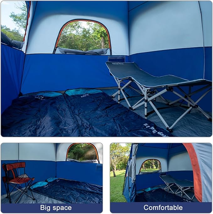 CAMPROS CP Upgraded 6/8 Person Camping Tents Waterproof Windproof Family Tent with Larger Mesh Windows &amp Door Double Layer Easy Set Up All-Season Dome Tent with Top Rainfly &amp Carry Bag