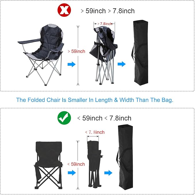 PATIKIL 55 Inch Camp Chair Replacement Bag Nylon Foldable Carrying Bag Zippered Bag with Shoulder Strap for Camping Tent Travel Black