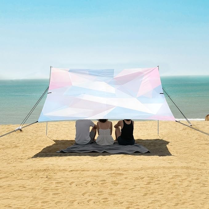 Bolaz Beach Canopy Tent Sun Shade9'×10.5' Large Family Beach Shade UPF50+- Outdoor Shade for Camping Trips FishingAbstract Light Color Blocks