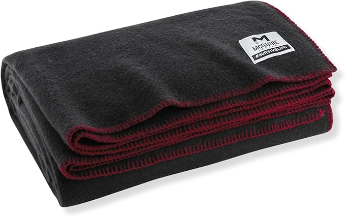 M MCGUIRE GEAR Heavy Duty Wool Blanket Survival Emergency and First Aid Use – Mil-Spec Fire Retardant Durable Outdoor Wool Blankets for Camping. - Black (64 x 90 inches)
