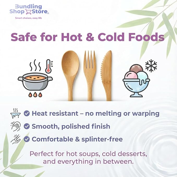 Reusable Bamboo Utensil Set 90 – Eco-Friendly Portable Wooden Cutlery for Travel Camping Office Lunches &amp Picnics – Lightweight Durable &amp Dishwasher Safe