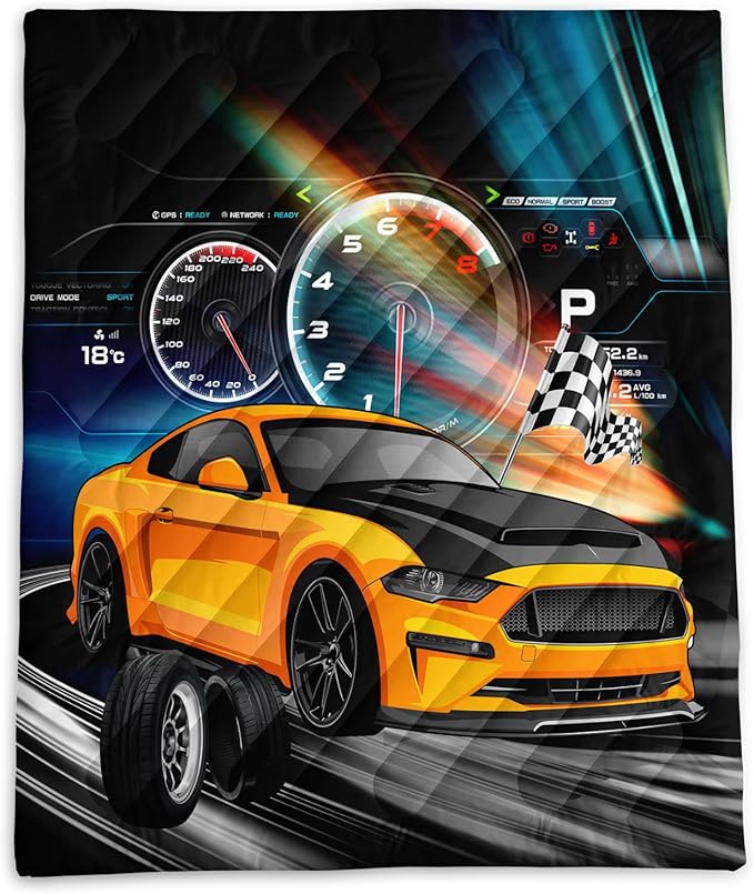 Axolotl Racing Car Lightweight Travel BlanketCooling Car Camping BlanketBoys Extremly Gaming Packable Portable Outdoor BlanketDashboard Wheel Flag Travel Blanket for HikingTravelingCampingYellow