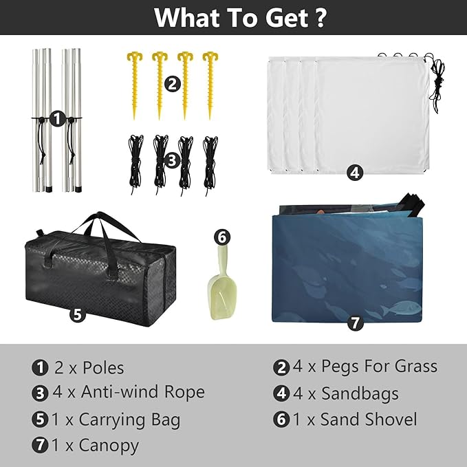 Sea FishCamping Sun Shelters 9.2 x 10.5 FT Beach Canopy Tent Sun Shade with Carrying Bag for Camping Trips Fishing Backyard Fun or Picnics 21340041
