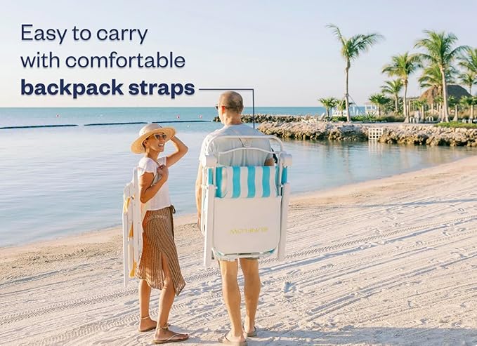 SUNFLOW The Tall Sand Dune Premium Beach Chair Portable Rust-Resistant Adjustable Reclining Lounger with UPF 50+ Sun Shade and Drink Holder for The Ultimate in Comfort -Ocean Navy