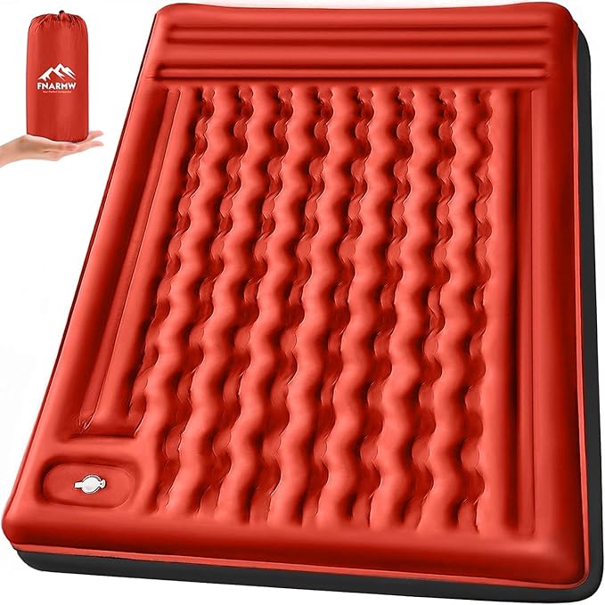 Double Sleeping Pad Camping Self Inflating 6'' Extra-Thick 2 Person Pillow Built-in Foot Pump Waterproof Inflatable Sleeping Mat Backpacking Tent Hiking Portable Camping Pad (Orange-Black)