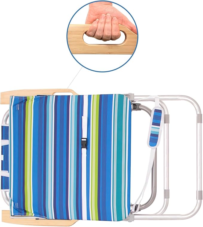 Heavy Duty Tall Beach Chair with Canopy Shade for Adults 17 High Off Ground 4-Position Reclining Insulated Cooler &amp Storage Pouch Bamboo-Finish Arms 300 lb Capacity
