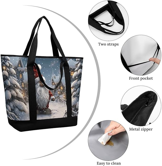 Insulated Shopping BagLarge Reusable Cooler Bags Christmas Snow Printed Foldable Shopping BagTravel Waterproof Shoulder Bag